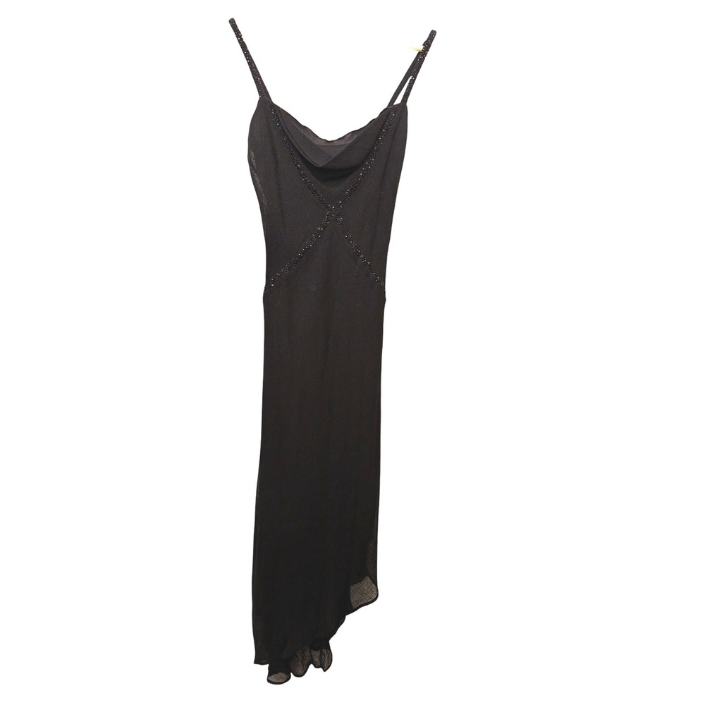 Vintage 90s Laundry Wool Beaded Sleeveless‎ Mesh Asymmetric Dress Cocktail Y2K
